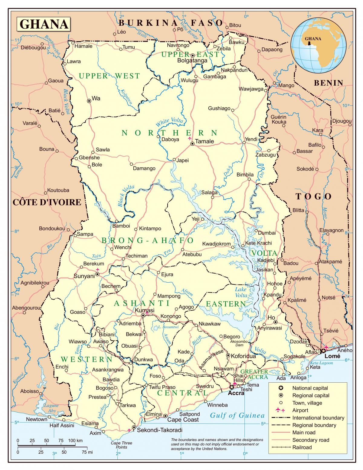 Carte détaillée ghana