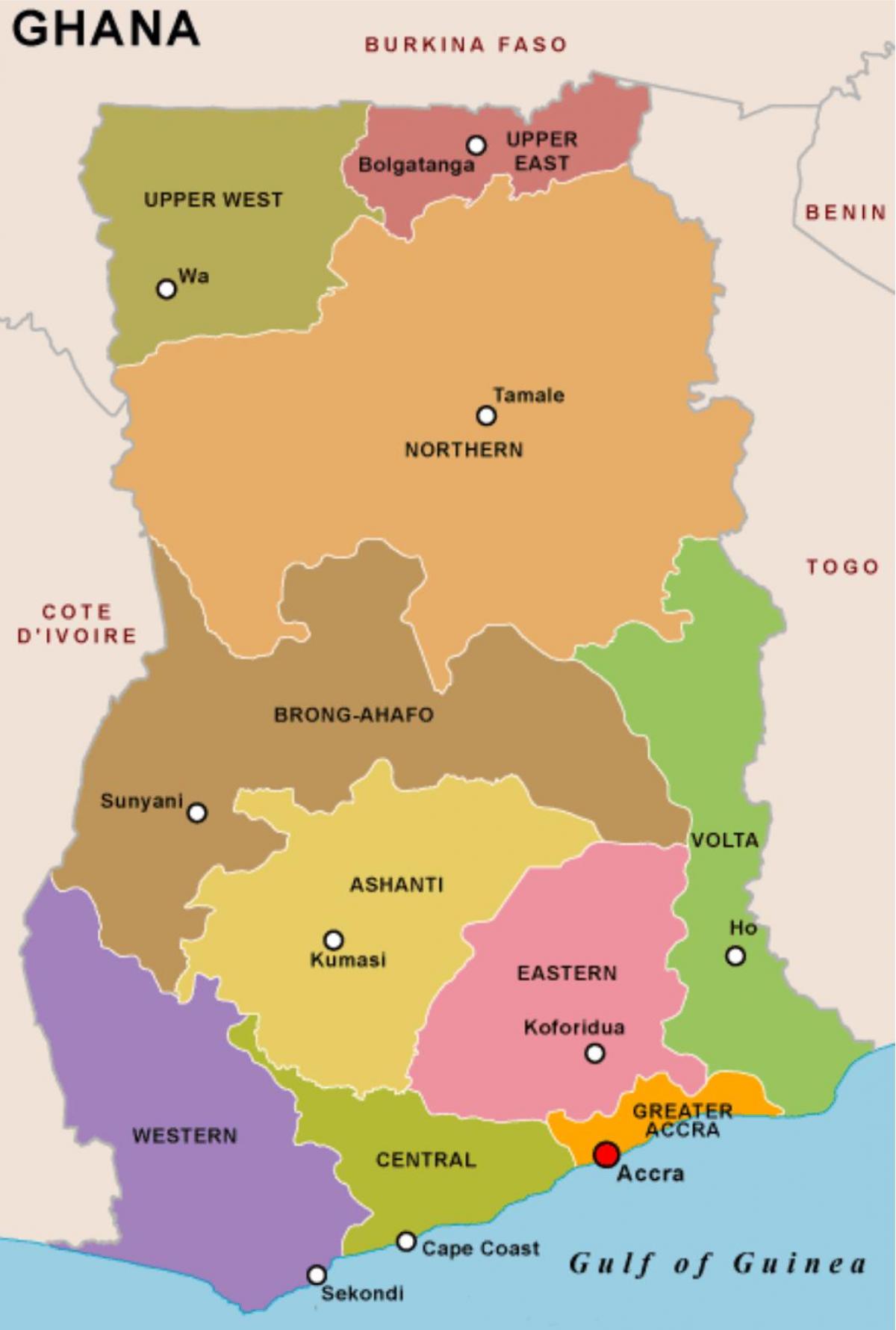 le ghana carte et des régions