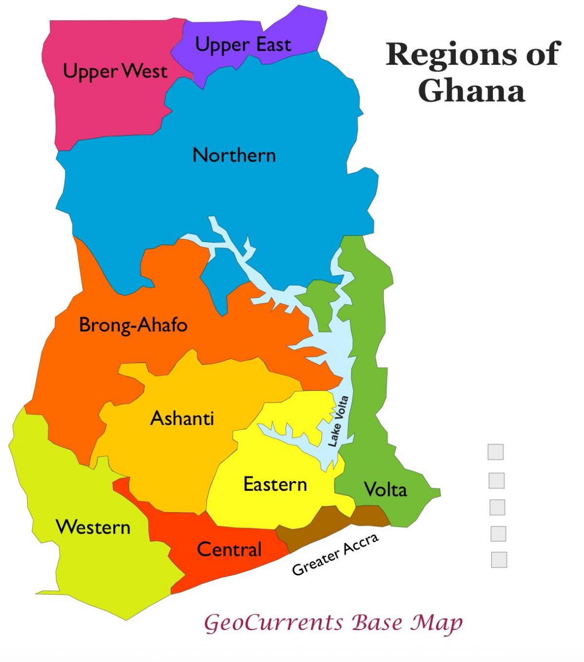 carte du ghana montrant les régions