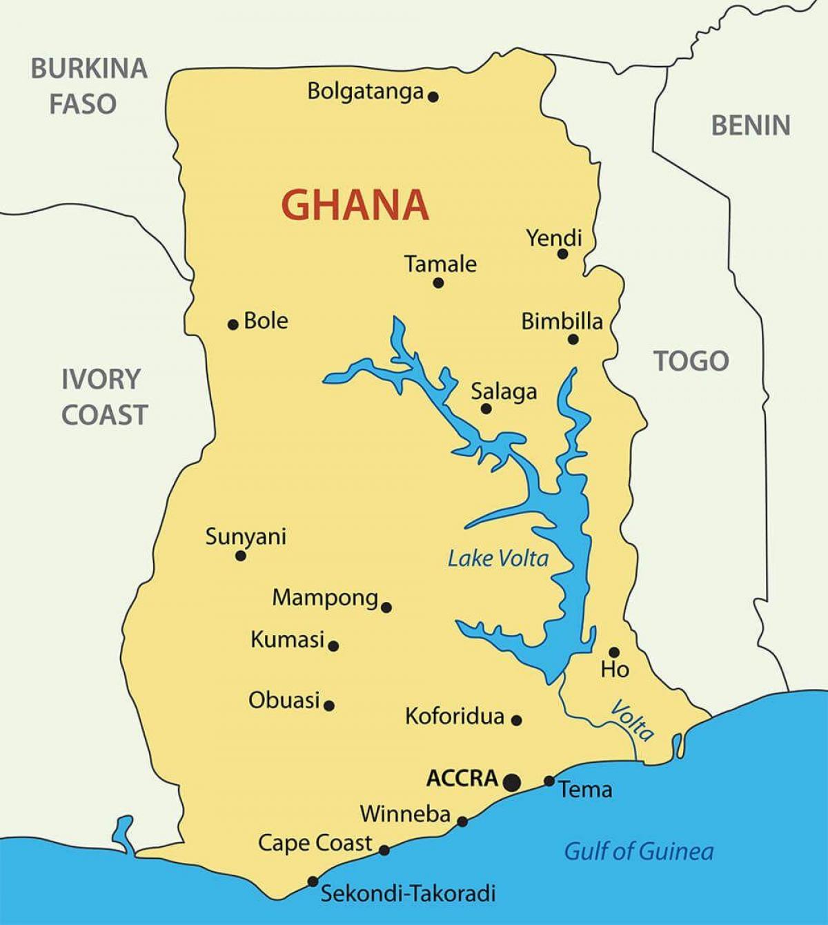 le ghana carte avec les villes